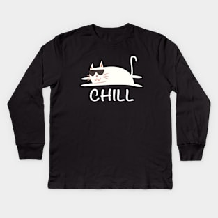 Chill Cat Funny Kids Long Sleeve T-Shirt